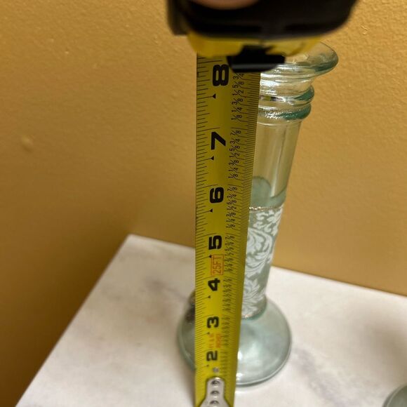 Glass Shabbat Hand Painted Candlesticks with White Flowers - Picture 9 of 9